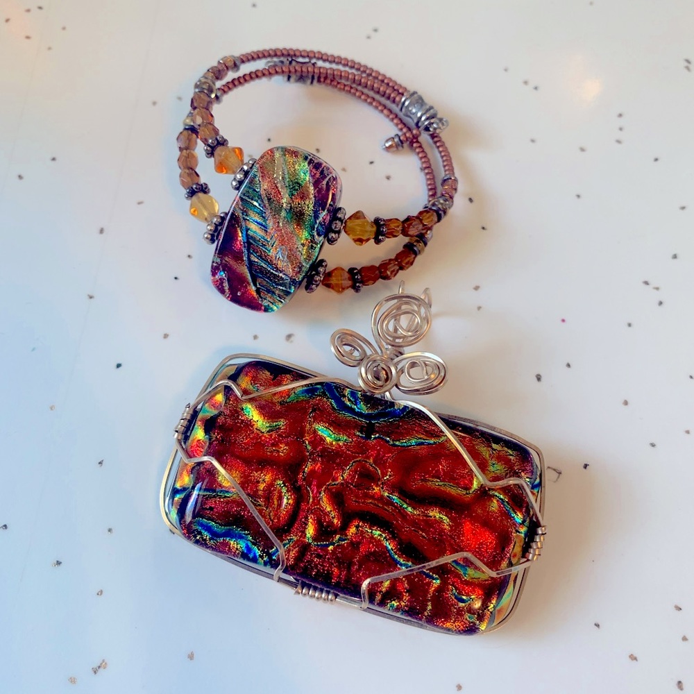 Fused Glass Jewelry Bundle / Bracelet & Pendant